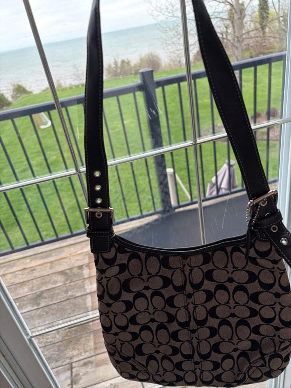 Coach Signature Canvas Shoulder Bag in Brown and Black